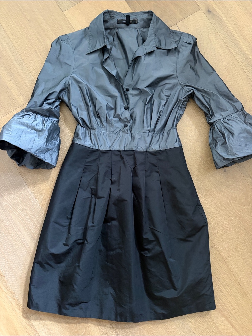 BCBGMaxAzria Gray and Black Fit-and-Flare Dress